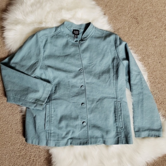 Eileen Fisher Button Down Jacket Teal L Petite - Picture 1 of 5